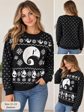 Nightmare Before Christmas Light Up Ugly Christmas Sweatshirt Juniors 11-13